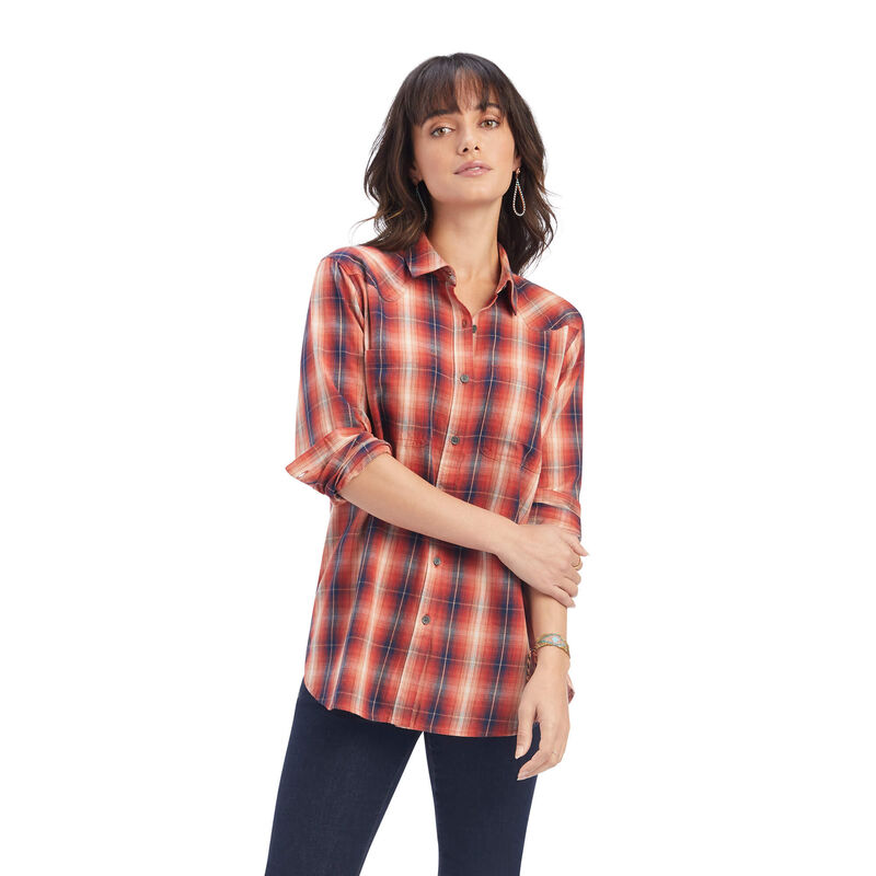 Ariat Hemden Damen - Real Billie Rae Orange/Navy ( IBCEN-3168 )